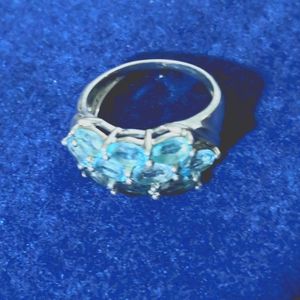 Swiss blue topaz cluster  and sterling silver cocktail ring